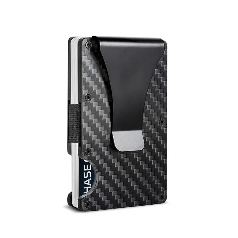 Men's RFID Blocking Wallet Metal Card Holder Slim Credit Card Case Carbon Fiber Business Bank Cardholder with Money Clip EDC